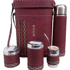Argentine Set Matero Completo Guarda Pampa Equipo Kit Completo Mate Premium Faux Leather -Termo 1 L Acero Inoxidable 6 piezas