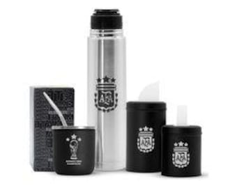 Set Mate Argentina AFA: Thermos in acciaio inossidabile, Yerbera e Bombilla