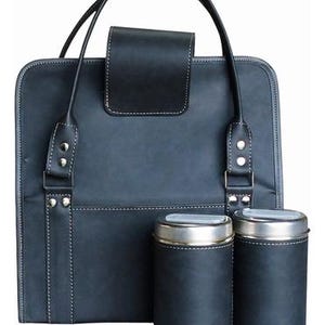 Argentina Bolso Set Matero Lateral Rebatible + Latas Yerbera Y Azucarera Interior forrado en tela, con divisiones Eco Leather Kit Artesanal