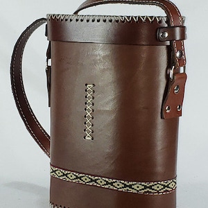 Portatermo Guarda Pampa-Termera con Bolso 100% Cuero-Mate-tas Handgemaakt Argentinië