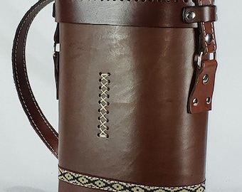 Portatermo Guarda Pampa-Termera con Bolso 100% Cuero-Mate-tas Handgemaakt Argentinië