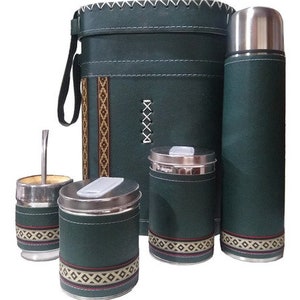 Mate Set Matero kit Completo Mate, Matera Porta Termo Guarda Pampa Equipo Premium Eco Leather -Termo 1 L Acero Inoxidable Argentina