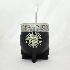 Handmade Argentinian Mate Gourd: Alpaca Silver Bombilla, Leather-Wrapped Calabaza