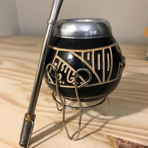 Argentinian Mate Cup Gaucho  Artistico de Calabaza Tallado a Mano en Argentina