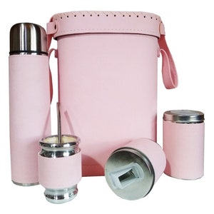 Pink Leather Mate Gourd Set: Argentinian Yerba Mate Kit