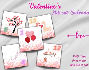 Valentines Advent Calendar|Valentines Gift|Valentines Countdown|Printable Download Valentines Tags|