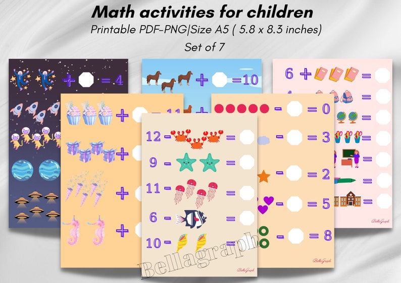 Colorful Themed Math Exercises for Children|math Activities|printable ...
