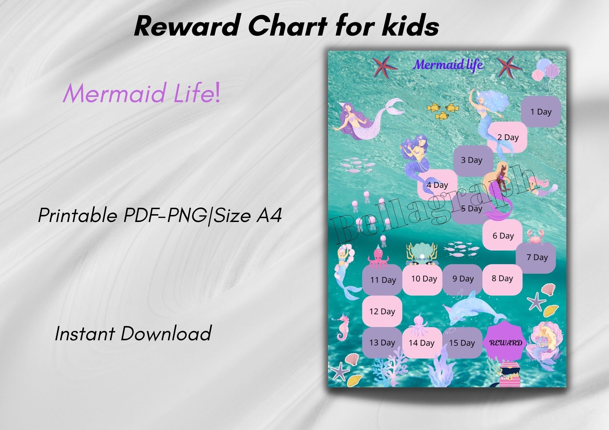 Mermaid Reward Chartprintable Behavior/task Charttoddler Reward Sticker ...