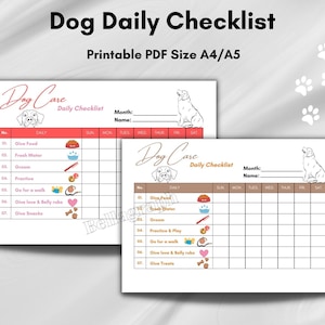 Daily Dog Care Chart,Dog Care Tracker,Dog Feeding Planner,Printable Pet Organizer Checklist
