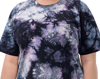 Retro 90s oversized tie-dye t-shirt with cassette detail