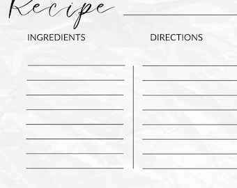 Minimalist Recipe Card Template, Bridal Shower Recipe Card, DIY Recipe Card, Editable Template, Personalized Recipe Card, Printable Recipe