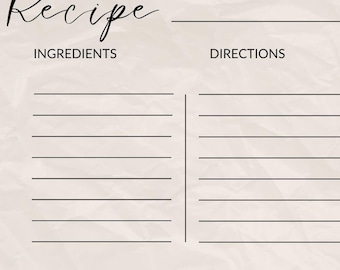 Holiday Recipe Card Template, Bridal Shower Recipe Card, DIY Recipe Card, Editable Template, Personalized Recipe Card, Printable Recipe