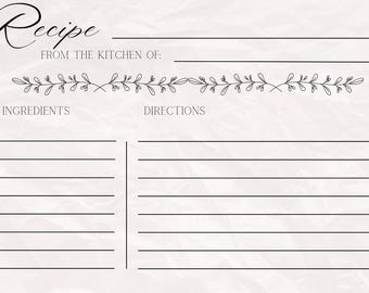 Minimalist Recipe Card Template, Bridal Shower Recipe Card, DIY Recipe Card, Editable Template, Personalized Recipe Card, Printable Recipe
