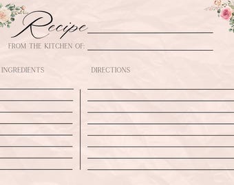 Minimalist Recipe Card Template, Bridal Shower Recipe Card, DIY Recipe Card, Editable Template, Personalized Recipe Card, Printable Recipe