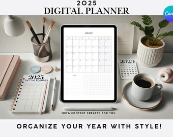 2025 Digital Planner | GoodNotes + iPad Planner | Hyperlinked Digital Planner | Daily, Weekly, Monthly Pages | Goal-Setting + Productivity