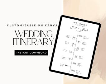 Wedding Itinerary Template Download Modern Minimalist Wedding Weekend Timeline Schedule of Events Card Editable Printable Template