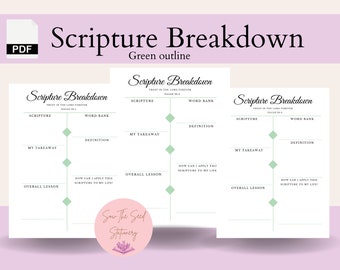 Scripture Breakdown, Green scripture study outline, scripture study pdf, personal bible study template, digital download, printable pdf