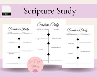 Scripture study notes, scripture study pdf, Scripture Templates, bible study template, sermon notes, Notes Digital, faith pages