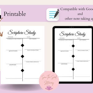 Puede incluir: Plantilla de notas de estudio de las Escrituras imprimible compatible con Goodnotes y otras aplicaciones para tomar notas. La plantilla incluye secciones para el orador, la fecha, el resumen y los puntos clave, los vers&iacute;culos clave, las preguntas, los personajes principales, el mensaje para llevar a casa y las respuestas.