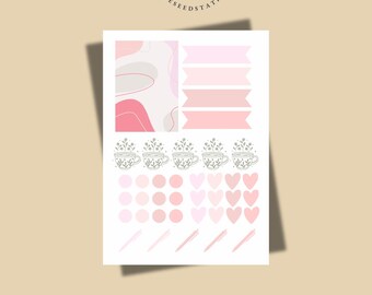 Pink heart sticker set, Journaling sticker set, planner stickers, scrapbook stickers, Valentine Stickers