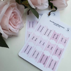 Planner monthly tabs, Set of 12 Planner Stickers, Pink Tabs, planner tabs, Planner divider, Planner Labels