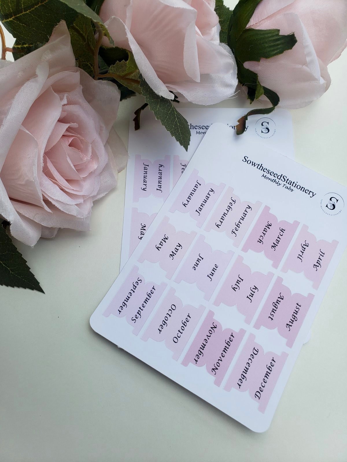 Planner monthly tabs, Set of 12 Planner Stickers, Pink Tabs, planner tabs, Planner divider, Planner Labels