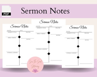 Lilac Sermon Notes, Digital Sermon Notes, Sermon Notes A4, A5, Full ...