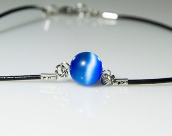 DISKRET TAGESHALSBAND, Blaues Gothic Katzen Augen Halsband, Fidget Chrysoberyll Choker Halskette Für Frauen, Erwachsene Kristall Halskette, Edelstein Anhänger