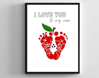 I Love You To My Core, Apple Footprint Art, Fall Footprint Art, Digital Download, Baby Footprint Art