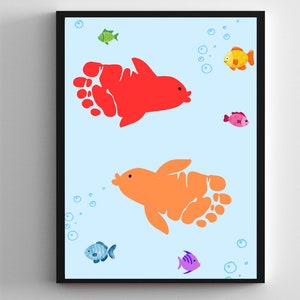 Fish Footprint Art, Ocean Footprint Art, Infant Footprint Art, Digital Download, Summer Footprint Art, Toddler, Preschool