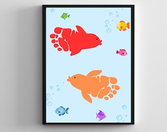 Fish Footprint Art, Ocean Footprint Art, Infant Footprint Art, Digital Download, Summer Footprint Art, Toddler, Preschool