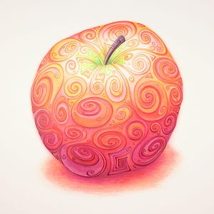 Giclée Druck - Swirlicious - Royal Gala Apple (Farbstift und Tusche auf Schneewittchen) - Alexander Swarbrick