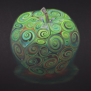 Giclée Druck - Swirlicious - Grandma Smith Apple (Farbstift und Tusche auf kohleschwarzer Karte) - Alexander Swarbrick