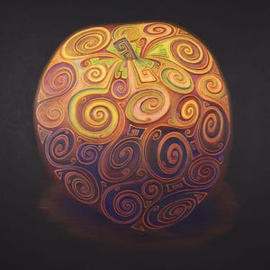 Giclée Druck - Swirlicious - Honey Crisp Apple (Farbstift und Tusche auf charcoal-schwarzer Karte) - Alexander Swarbrick