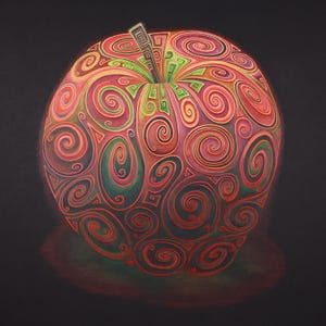 Giclée Druck - Swirlicious - Royal Gala Apple (Farbstift und Tusche auf charcoal-schwarzer Karte) - Alexander Swarbrick
