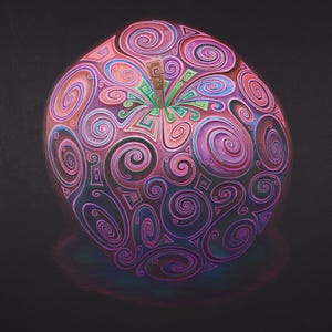 Giclée Druck - Swirlicious - Red Leckerer Apfel (Farbstift und Tusche auf charcoal-schwarzer Karte) - Alexander Swarbrick