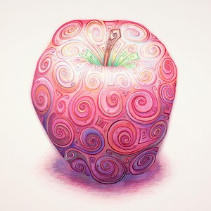 Giclée Druck - Swirlicious - Red Delicious Apple (Farbstift und Tusche auf Schneewittchen-Karte) - Alexander Swarbrick