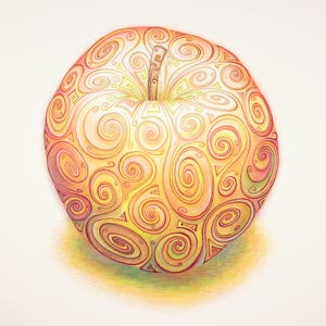 Giclée Druck - Swirlicious - Braeburn Apple (Farbstift und Tusche auf Schneewittchen-Karte) - Alexander Swarbrick