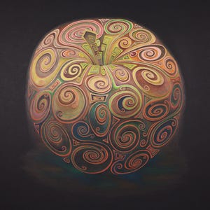 Giclée Druck - Swirlicious - Braeburn Apple (Farbstift und Tusche auf charcoal-schwarzer Karte) - Alexander Swarbrick