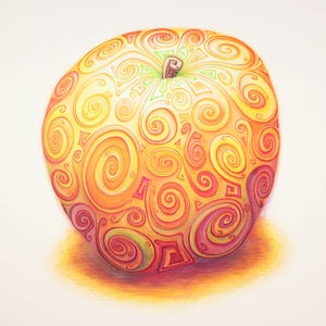 Giclée Druck - Swirlicious - Honey Crisp Apple (Farbstift und Tusche auf Schneewittchen-Karte) - Alexander Swarbrick