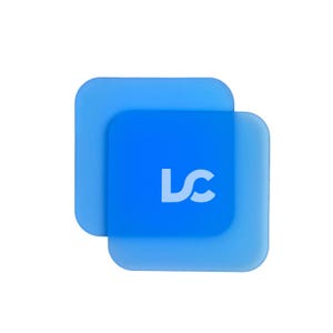 May include: Two overlapping, rounded-corner squares in shades of blue. The top square is a lighter, translucent blue, while the bottom square is a deeper, more opaque blue. A white stylized "LC" logo is centered on the bottom square.