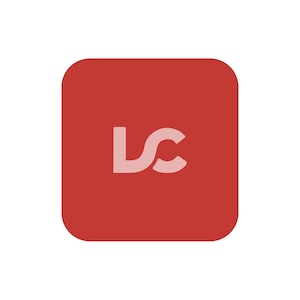 May include: A red square with rounded corners features the letters "LC" in a pink colour, with the "C" overlapping the "L".
