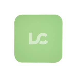 以下が含まれることがあります： 角が丸い正方形の薄緑色のオブジェクト。中央に白い「LC」ロゴがあります。背景は無地の白です。