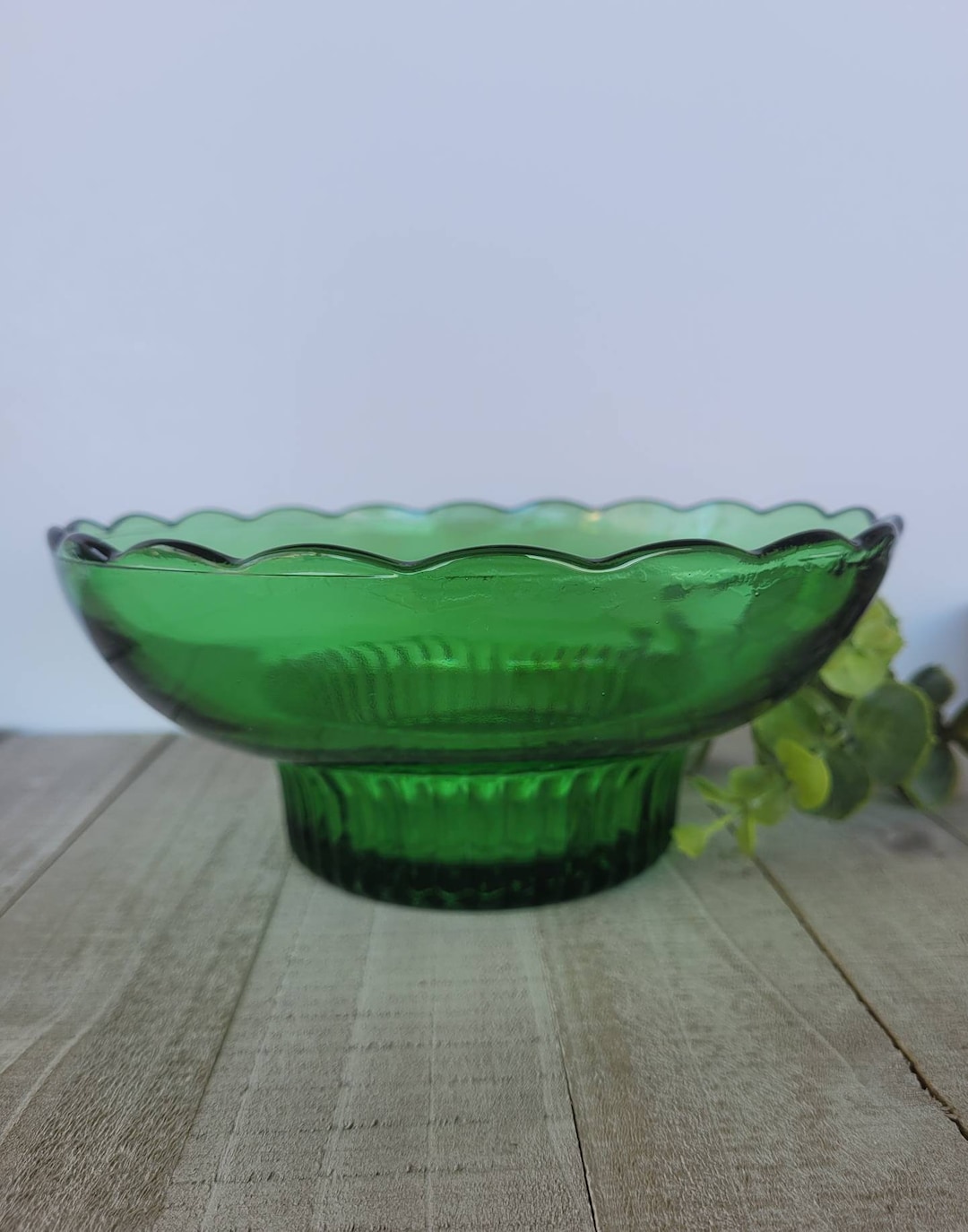 Vintage Green Glass Bowl With Scalloped Edge by E.O. Brody Co Etsy