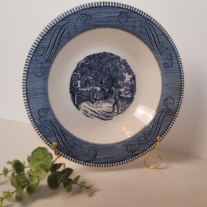 Currier & Ives 9&quot; Vegetable Bowl-Blue Transferware-vintage table ware-lovely for your special occasions!