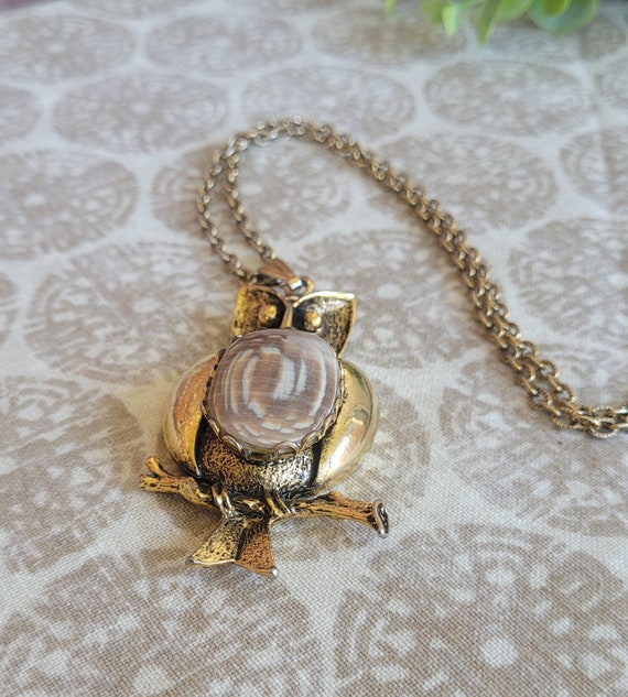 Vintage Owl Pendant Necklace on gold rope chain 1… - image 1