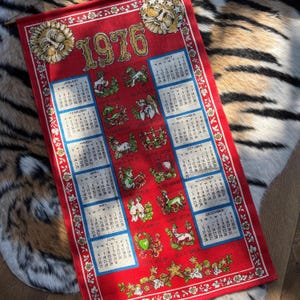 Vintage 1976 Zodiac Calendar Tea Towel Wall Hanging Celestial Wall Decor Horoscope Star Sign Banner