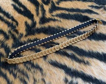 Vintage Black and Gold Tone Chain Braided Belt BRAVE Black Leather & Gold Chain Belt – Pre-loved Luxury - Etsy main image 2