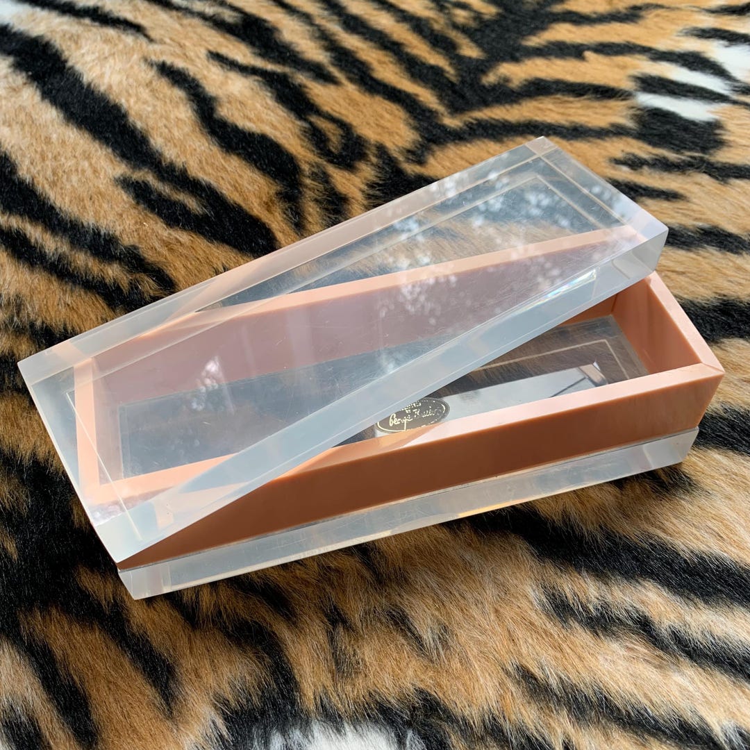 Vintage 70s Mid Century Modern Clear and Pink Chunky Cubism Lucite ...