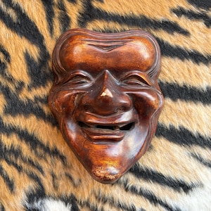 Japanese Vintage Pottery Mask &quot;OKINA&quot; 翁 Old man Kagura Mask